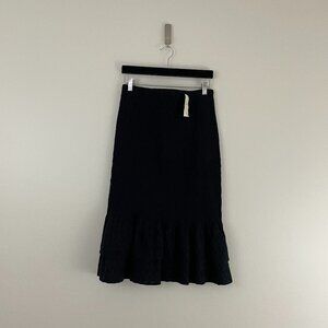 Abercrombie High Rise Black Cotton Eyelet Smocked Midi Skirt Size Large Petite